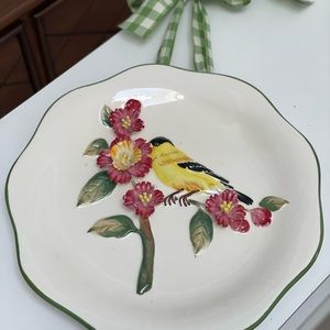 Kate McRostie for Valerie yellow finch bird  flowers ceramic plate wall decor